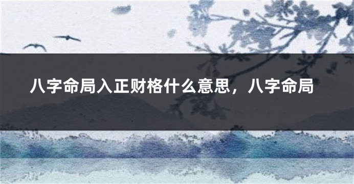 八字命局入正财格什么意思，八字命局