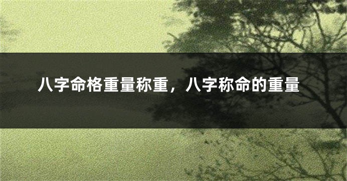 八字命格重量称重，八字称命的重量