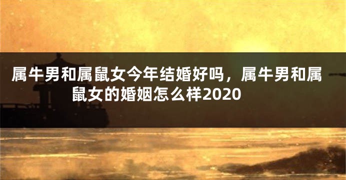 属牛男和属鼠女今年结婚好吗，属牛男和属鼠女的婚姻怎么样2020