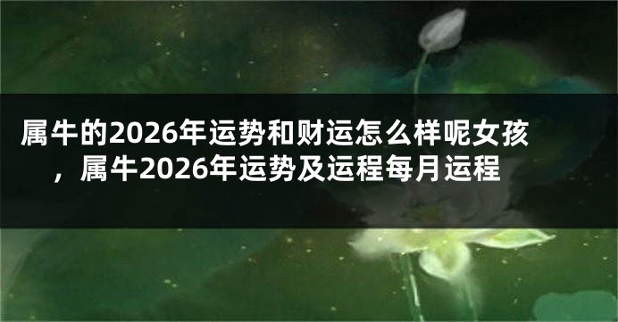 属牛的2026年运势和财运怎么样呢女孩，属牛2026年运势及运程每月运程