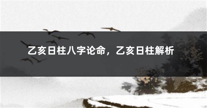 乙亥日柱八字论命，乙亥日柱解析