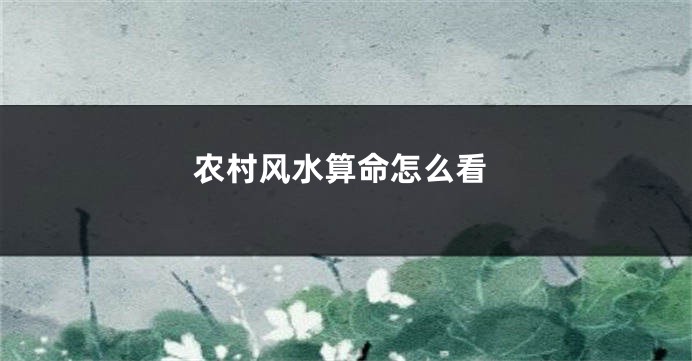 农村风水算命怎么看
