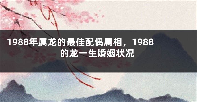 1988年属龙的最佳配偶属相，1988的龙一生婚姻状况