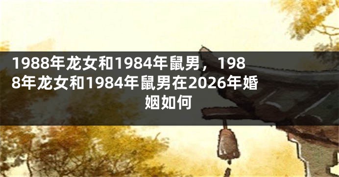 1988年龙女和1984年鼠男，1988年龙女和1984年鼠男在2026年婚姻如何