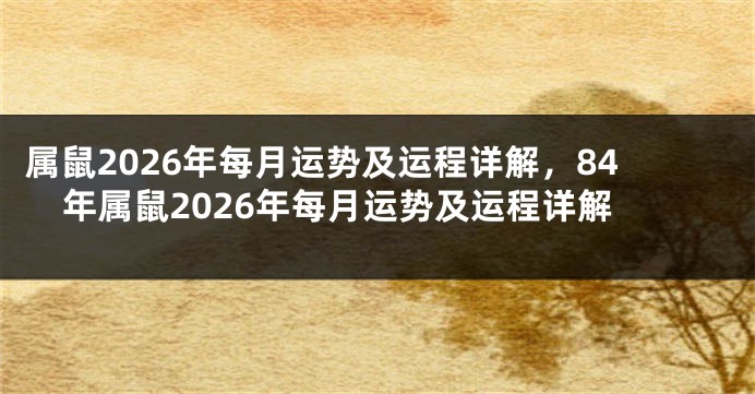 属鼠2026年每月运势及运程详解，84年属鼠2026年每月运势及运程详解