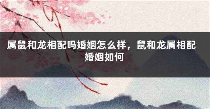 属鼠和龙相配吗婚姻怎么样，鼠和龙属相配婚姻如何