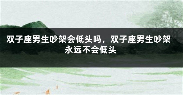 双子座男生吵架会低头吗，双子座男生吵架永远不会低头