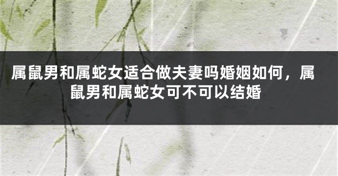 属鼠男和属蛇女适合做夫妻吗婚姻如何，属鼠男和属蛇女可不可以结婚