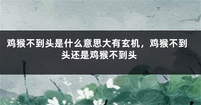 鸡猴不到头是什么意思大有玄机，鸡猴不到头还是鸡猴不到头
