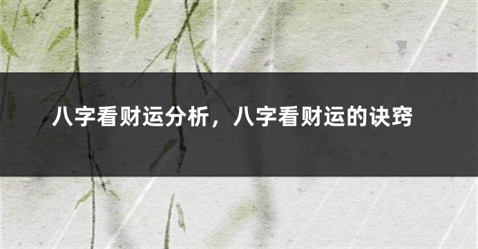 八字看财运分析，八字看财运的诀窍