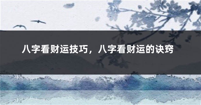 八字看财运技巧，八字看财运的诀窍