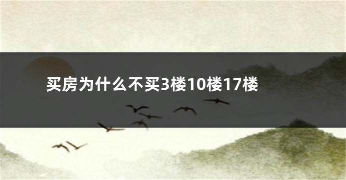 买房为什么不买3楼10楼17楼