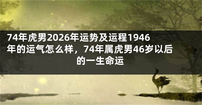 74年虎男2026年运势及运程1946年的运气怎么样，74年属虎男46岁以后的一生命运