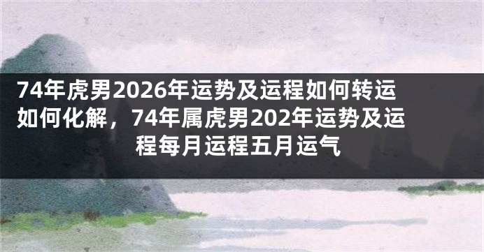 74年虎男2026年运势及运程如何转运如何化解，74年属虎男202年运势及运程每月运程五月运气