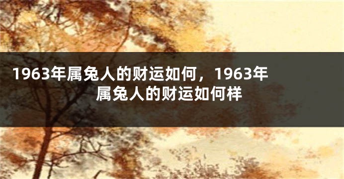 1963年属兔人的财运如何，1963年属兔人的财运如何样
