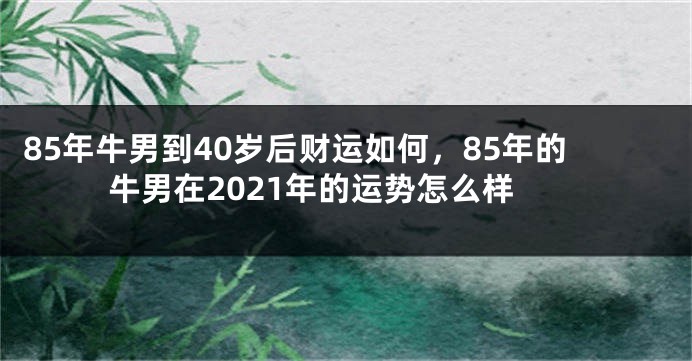 85年牛男到40岁后财运如何，85年的牛男在2021年的运势怎么样